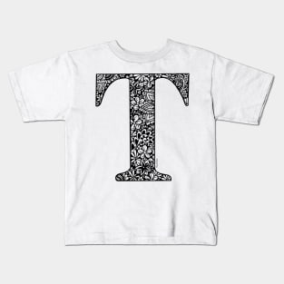 Floral Letter T - Capital Letter Kids T-Shirt